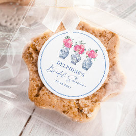 ピンクの花柄ポーセリン シノワズリー ブライダルシャワー ラウンドシール