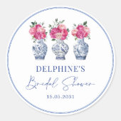 ピンクの花柄ポーセリン シノワズリー ブライダルシャワー ラウンドシール (正面)