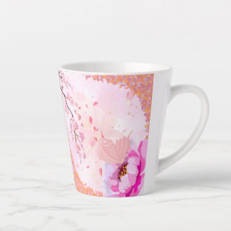 ピンクの花柄マグカップ カフェラテマグ