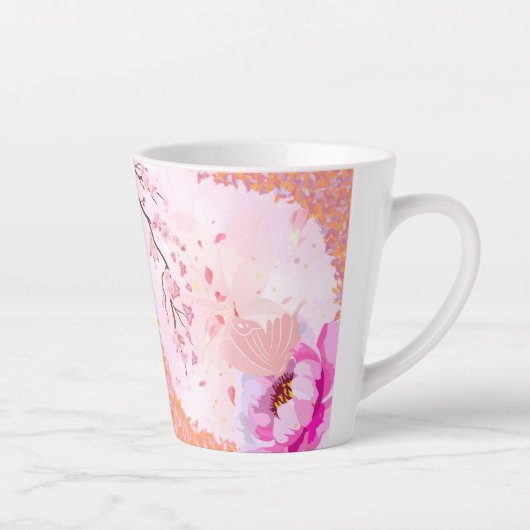 ピンクの花柄マグカップ カフェラテマグ (右)
