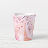 ピンクの花柄マグカップ カフェラテマグ (正面)