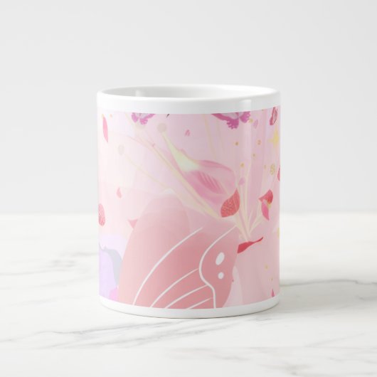 ピンクの花柄マグカップ ジャンボコーヒーマグカップ (正面)
