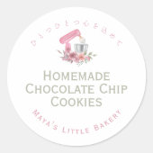 ピンクの花柄ミキサー焼き菓子商品名 ラウンドシール (正面)