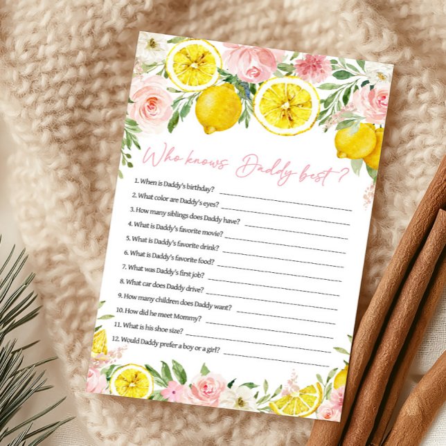 ピンクの花柄レモン パパが一番だよゲーム (Summer Lemon Citrus Baby Shower Who Knows Daddy Best Game)