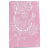 ピンクの花柄レースのブライズシャワー ミディアムペーパーバッグ (正面)