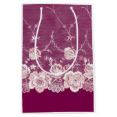 ピンクの花柄レース ミディアムペーパーバッグ (正面)