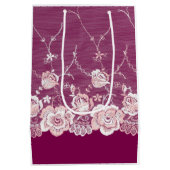 ピンクの花柄レース ミディアムペーパーバッグ (裏面)