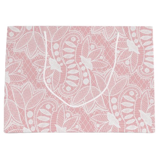 ピンクの花柄レース ラージペーパーバッグ (正面)