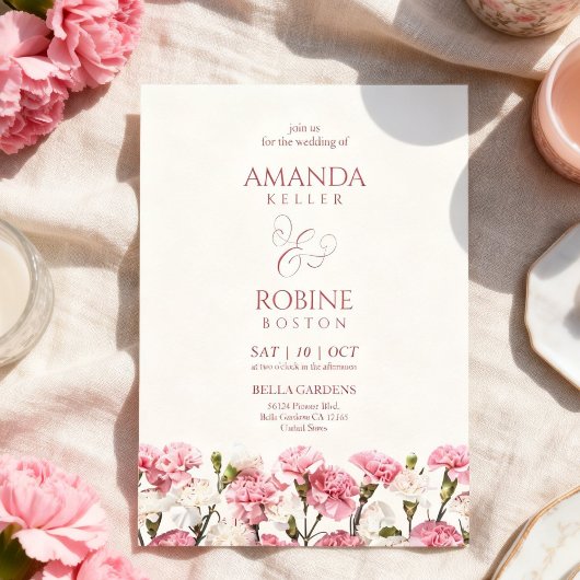 ピンクの花柄ロマンティックなミニマリストの結婚式 招待状