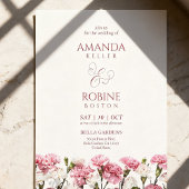 ピンクの花柄ロマンティックなミニマリストの結婚式 招待状