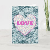 ピンクの花柄ヴィンテージ ハート ラブ ヴァレンタイン カード (正面)