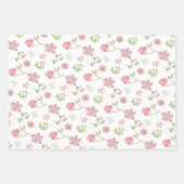 ピンクの花柄包装紙 フラットシートセット 3枚 ラッピングペーパーシート (正面)