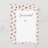 ピンクの花柄招待カード サンキューカード (正面/裏面)