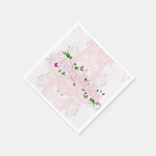 ピンクの花柄 お祝いのメッセージ 紙ナプキン スタンダードカクテルナプキン (角)