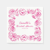ピンクの花柄 ウェディングシャワーのペーパーナプキン スタンダードカクテルナプキン (正面)