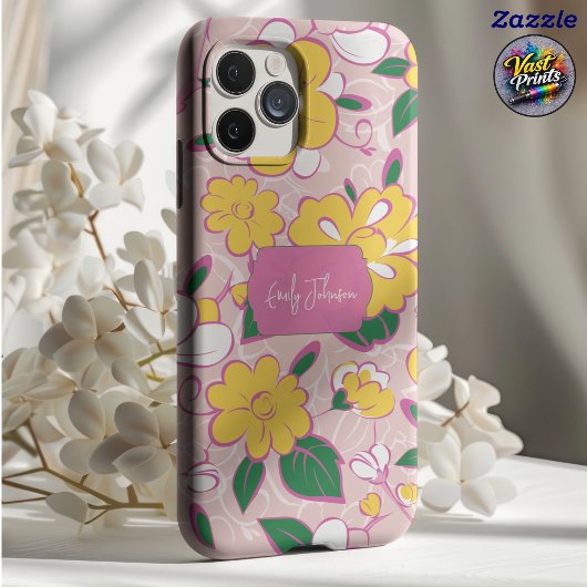 ピンクの花柄 カスタムネーム Case-Mate iPhoneケース