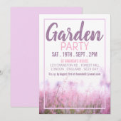 ピンクの花柄、ガーデンパーティー 招待状 (正面/裏面)