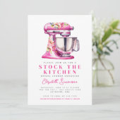 ピンクの花柄 キッチンを満たす ブライダルシャワー 招待状 (スタンド正面)