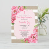 ピンクの花柄 + キャンバス ファーストコミュニオン招待状 招待状 (スタンド正面)