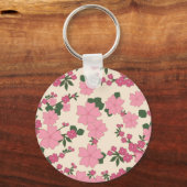 ピンクの花柄 キーホルダー (正面)