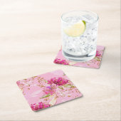 ピンクの花柄 スクエアペーパーコースター (インサイチュ)