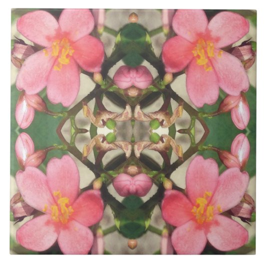 ピンクの花柄 タイル (正面)