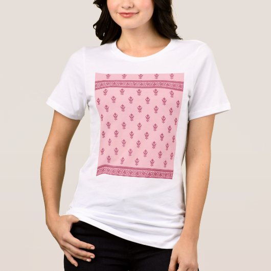 ピンクの花柄 トライブレンドTシャツ (正面)
