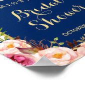 ピンクの花柄 ネイビーブルーのストライプ 結婚前のお祝いサイン ポスター (角)