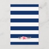 ピンクの花柄 ネイビーブルーのストライプ 結婚式の披露宴 エンクロージャーカード (裏面)