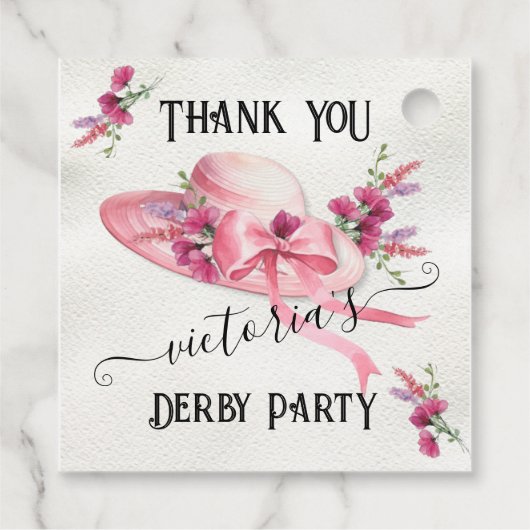 ピンクの花柄 ハット ダービー ブライダルシャワー フェイバータグ (裏面)