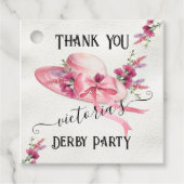 ピンクの花柄 ハット ダービー ブライダルシャワー フェイバータグ (正面)