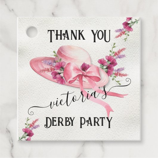 ピンクの花柄 ハット デンバー ブライダルシャワー フェイバータグ (正面)