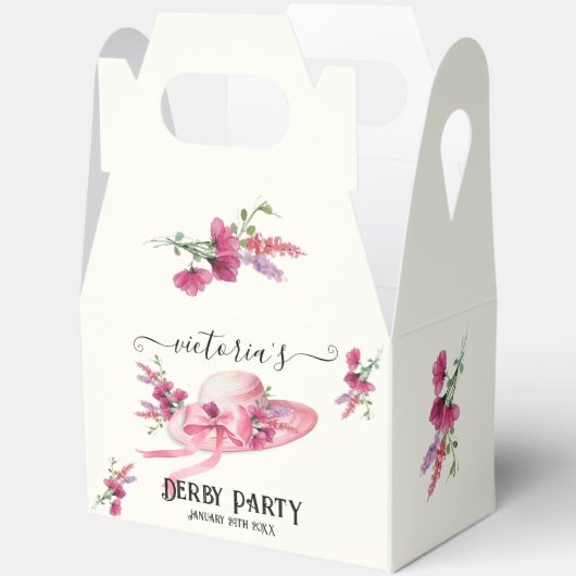 ピンクの花柄 ハット デンバー ブライダルシャワー フェイバーボックス (見開き)