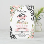 ピンクの花柄 ホーリーコー カウプリント ファースト バースデー 招待状 (スタンド正面)