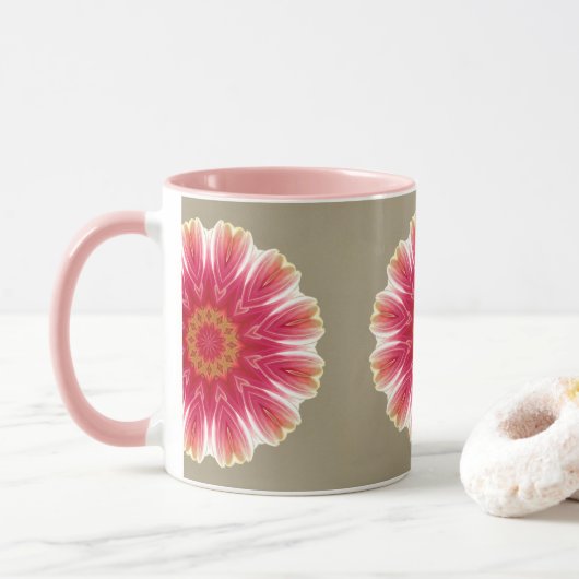 ピンクの花柄 マグカップ (ドーナツ)