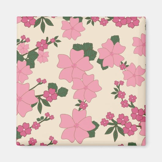 ピンクの花柄 マグネット (正面)