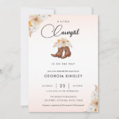 ピンクの花柄 リトルカウガール ウェスタン ベイビーシャワー 招待状 (正面)