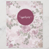 ピンクの花柄 ヴィンテージ レシピ バインダー 仕切り (正面/裏面)