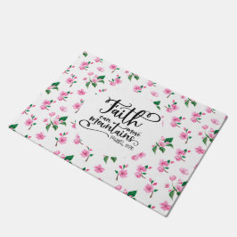 ピンクの花柄|信仰は山をも動かす ドアマット