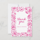ピンクの花柄 手描き ファンシー お礼 サンキューカード (正面)