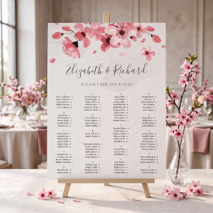 ピンクの花柄 桜の結婚式 座席表 ポスター