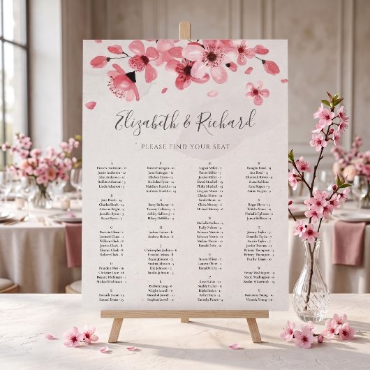 ピンクの花柄 桜の結婚式 座席表 ポスター