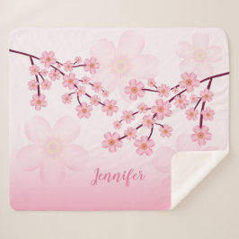 ピンクの花柄 桜 さくら 任意の名前付き シェルパブランケット