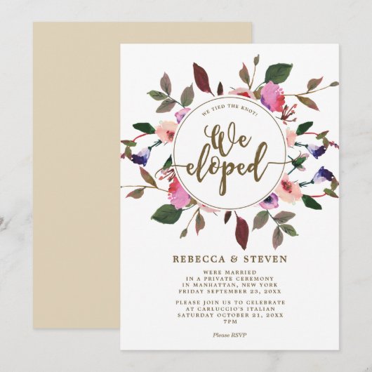 ピンクの花柄 私たちは結婚しました 秘密結婚 ご案内 招待状 (正面/裏面)