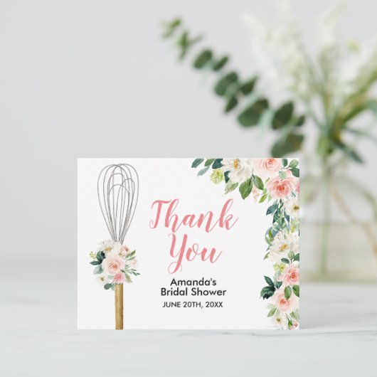 ピンクの花柄 間もなく連れ去られる プレ花嫁のシャワー サンキューカード (スタンド正面)