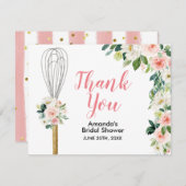 ピンクの花柄 間もなく連れ去られる プレ花嫁のシャワー サンキューカード (正面/裏面)
