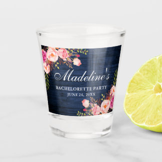 ピンクの花柄 青い木の独身最後の女友達パーティー ショットグラス