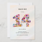 ピンクの花柄 14歳の誕生日 ガーデン スプリング ワイルドフラワー 招待状 (正面)