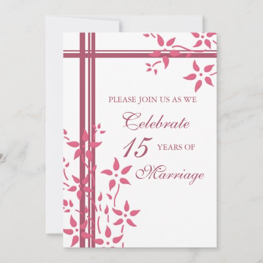 ピンクの花柄 15周年パーティー招待状 招待状 (正面)