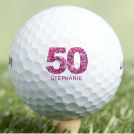 ピンクの花柄 50歳の誕生日プレゼント - 花の数字 50 ゴルフボール